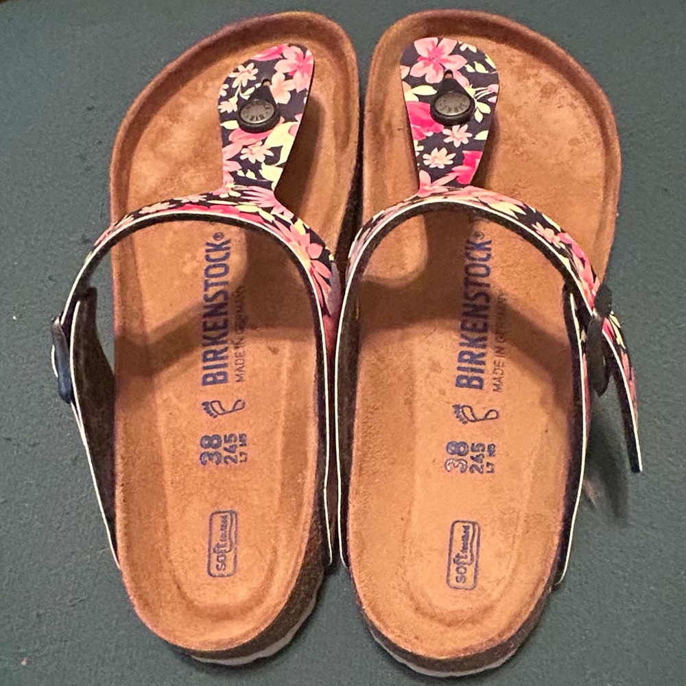 Birkenstock Floral Black and Pink Sandals with Soft Footbed